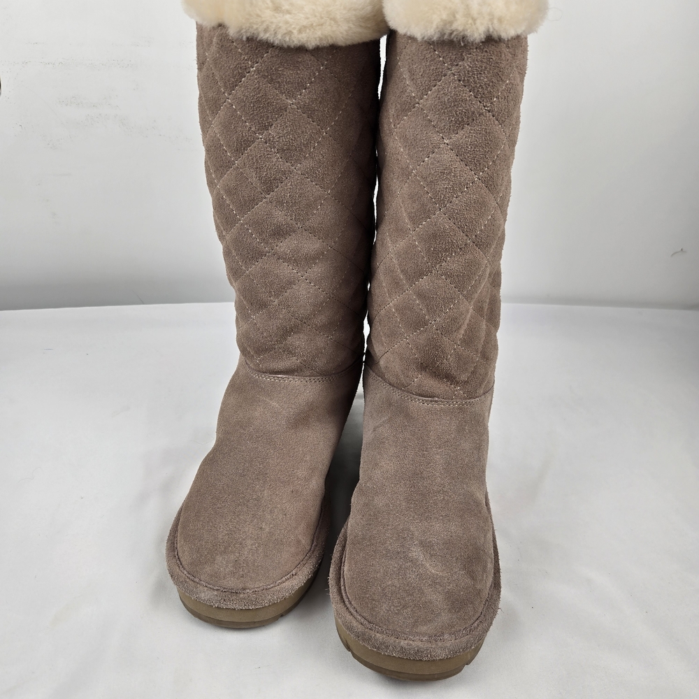 Michael Kors Quilted Suede Shearling-Trim Tall Boot - Taupe 6M - Picture 4 of 12